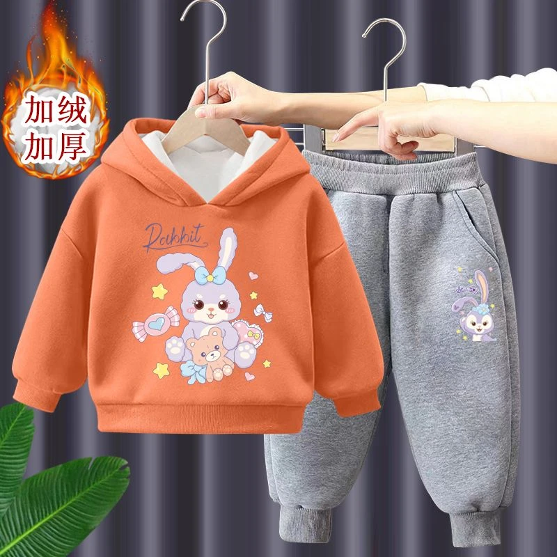 童装女童加绒套装秋冬季2023新款时尚洋气加厚炸街儿童卫