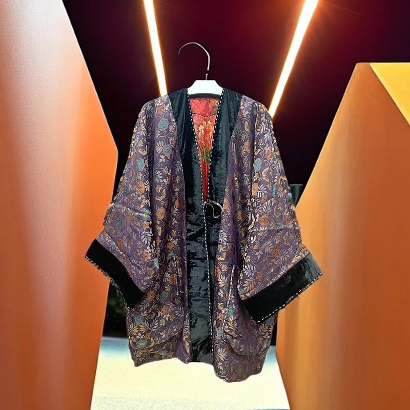 鑫禧分享定制新中式宽松宋锦香云纱袍子