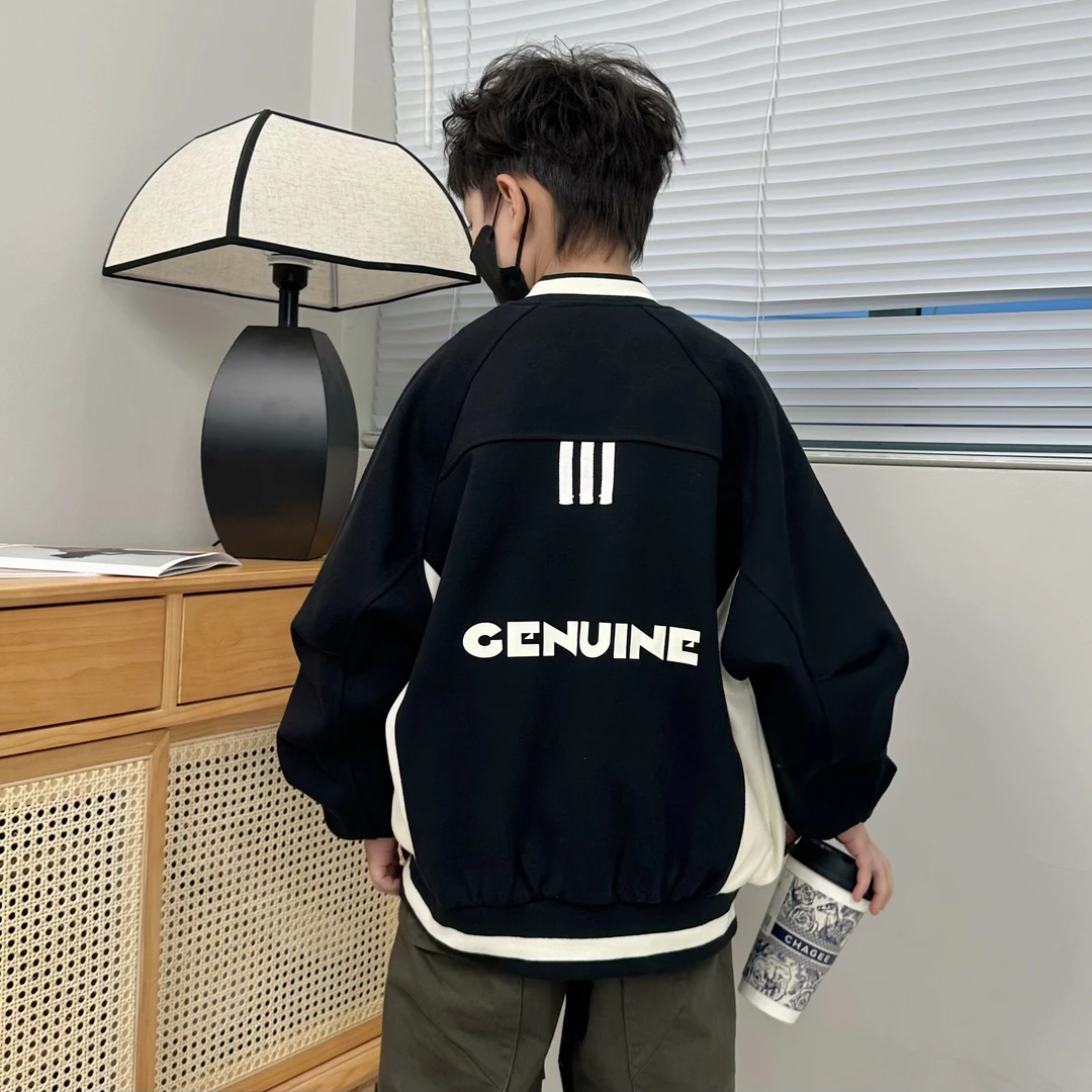 男童棒球服外套春秋2024新款韩版时尚儿童秋装拼色字母休闲上衣