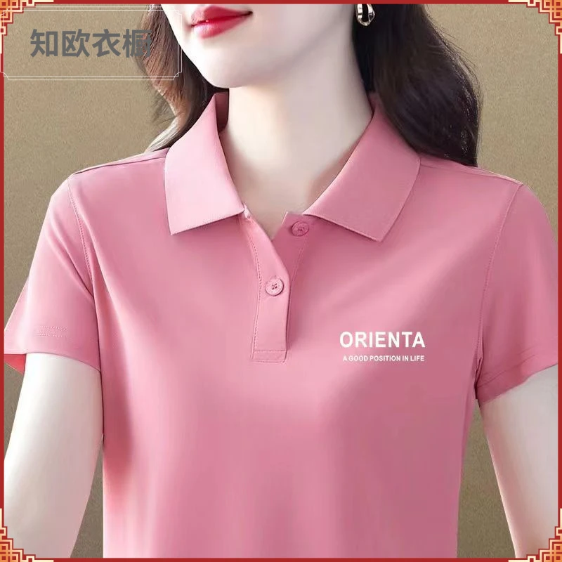 2025夏季新款圆领烫钻花拼接小衫中老年女装短袖t恤洋气妈妈时髦