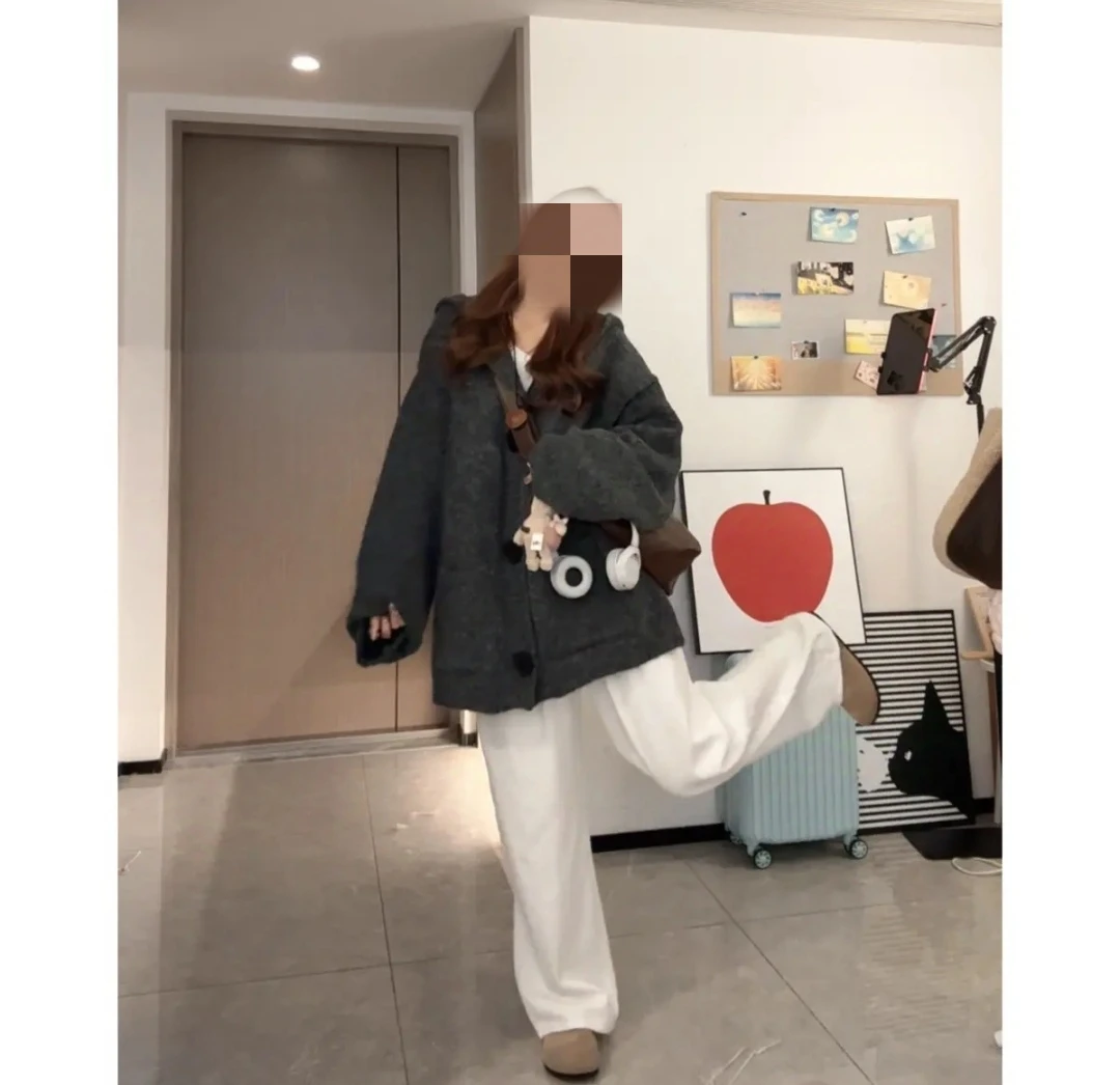 韩国东大门慵懒连帽针织开衫毛衣外套秋冬新款设计复古