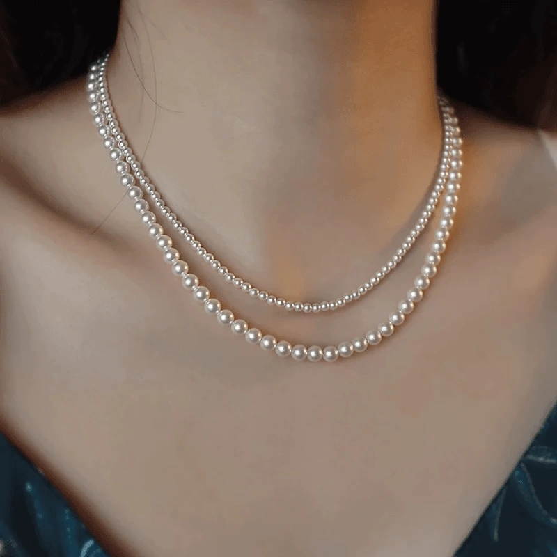 【到手两条】法式双层叠戴珠珠项链T128