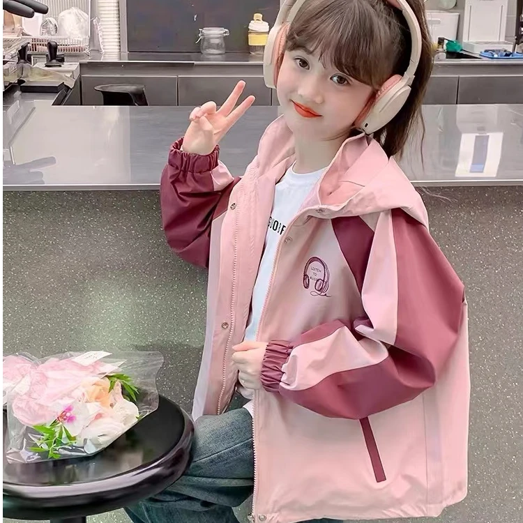 安X连帽拼接耳机防风休闲外套女中童秋季新款