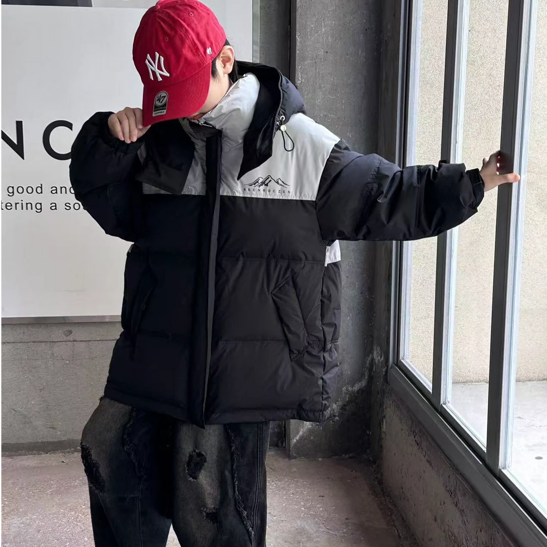 冰Y小山拼色连帽加厚外套防寒服男中大童冬季新款