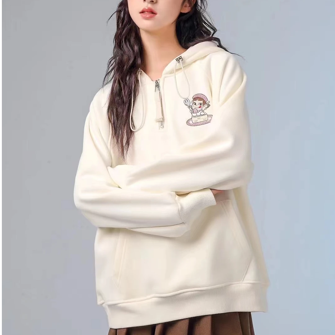 酷奇刺绣小女孩连帽抽绳加绒卫衣（不带拉链）秋冬新款女中大童