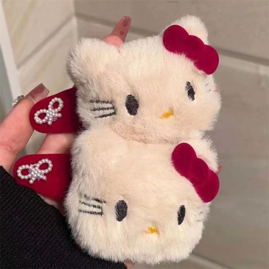 秋冬酒红色小猫丝绒蝴蝶结发夹少女前额刘海碎发夹大号BB夹发饰