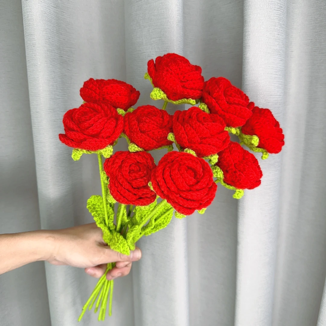 《成品》手工钩织毛线玫瑰花摆件+花瓶