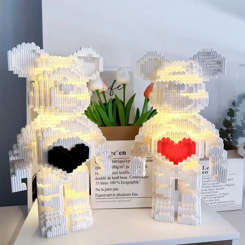 0.8大颗粒拼装爱心积木熊益智玩具模型送女朋友生日礼物客厅摆件