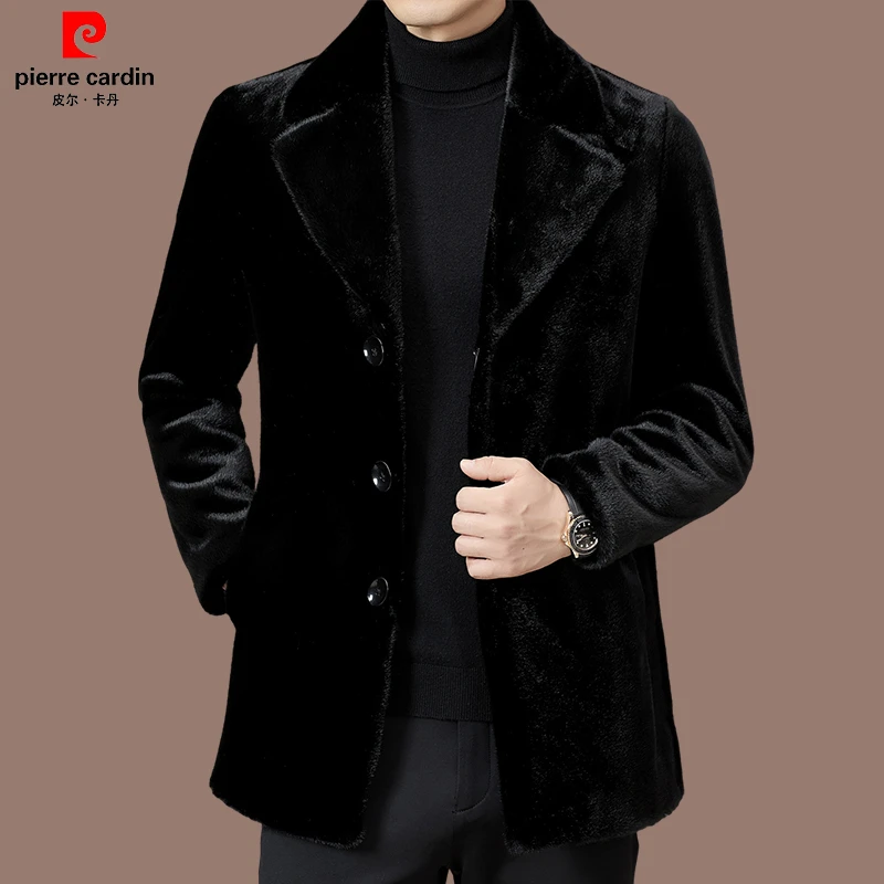 【皮尔卡丹品牌正品】高档翻领毛呢大衣冬季男士保暖加绒中长款外套