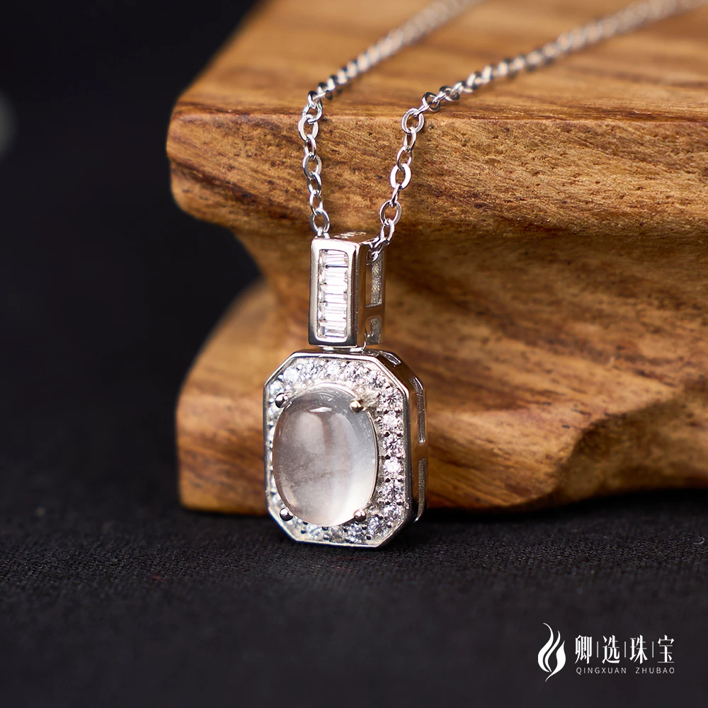 天然石英质玉高冰俄料蛋面镶嵌时尚项链简约百搭大气吊坠01