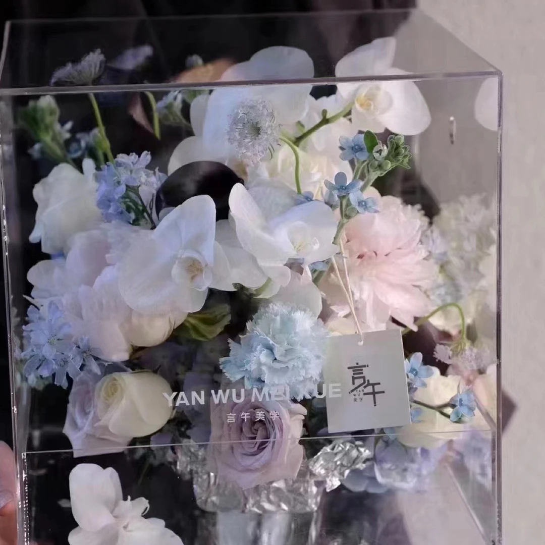 亚克力透明手提鲜花礼盒花束包装半成品一整套diy展示盒全套玫瑰