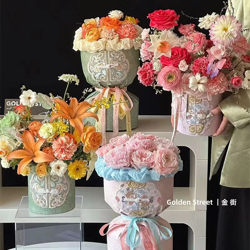 七夕网红韩式中式刺绣贴片鲜花包装纸法式云肩纸