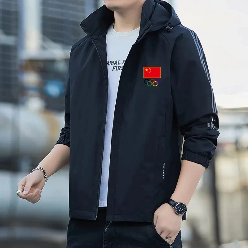 中国队训练冲锋衣CHINA秋冬季篮球运动加绒保暖连帽夹克上衣定制