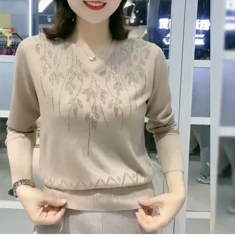 春季妈妈装40到50岁针织毛衣打底衫长袖宽松显瘦时尚中老年上衣女