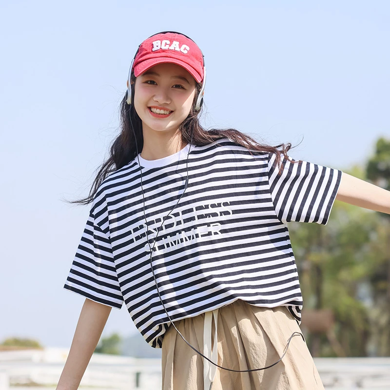 初中生短袖少女孩新款夏季2023T恤高中学生大童宽松纯棉运动大童