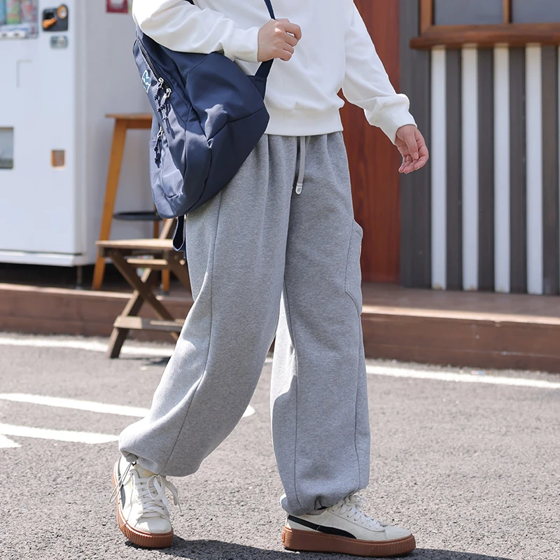 微胖显瘦初中生灰色直筒束腿长裤大童新款秋冬装2023高中学生休闲