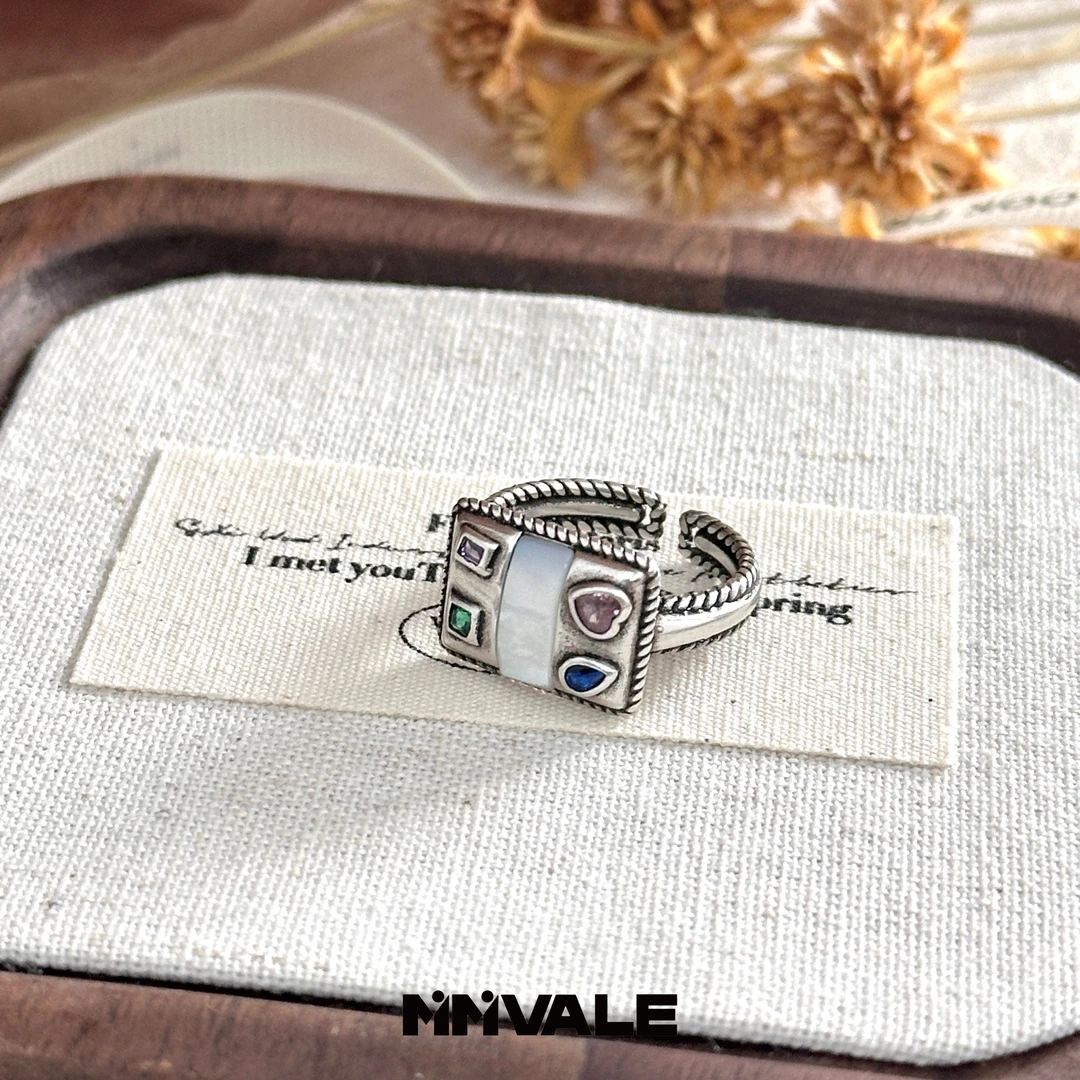 秘密山谷 925银贝壳戒指 【古银白贝】原创设计时尚百搭S925银戒指