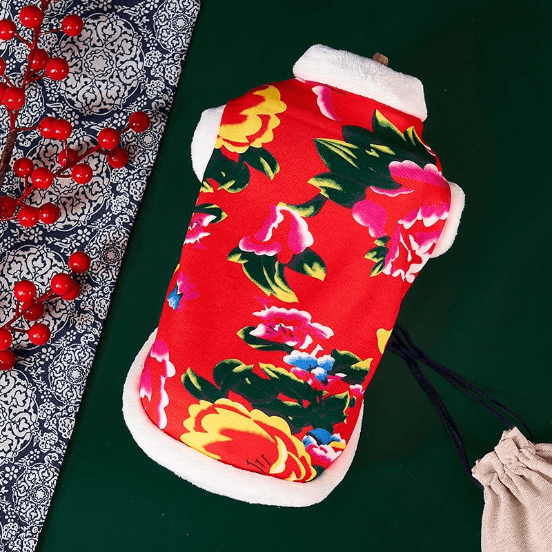 雪纳瑞泰迪比熊狗狗过年新年装冬季加绒加厚保暖红色喜庆宠物唐装