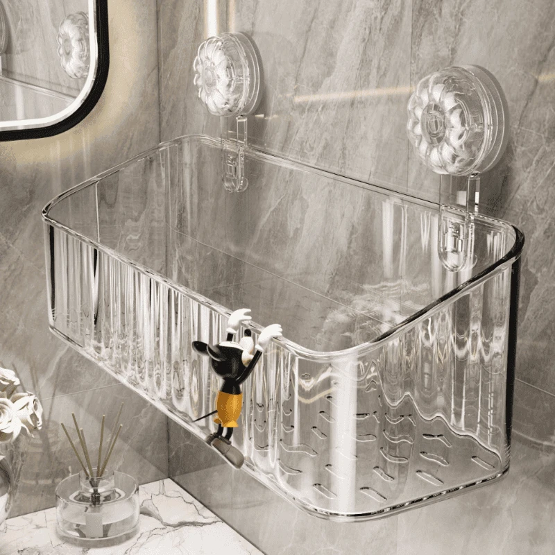 吸盘收纳筐塑料轻奢浴室卫生间收纳盒壁挂免打孔家用护肤置物yw
