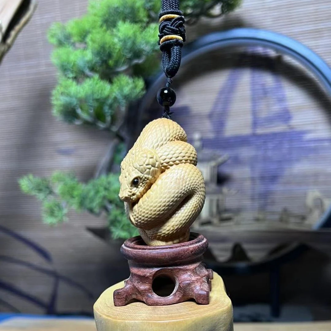 生肖蛇 挂件 手把件 黄杨木雕  雕刻把玩木纹茶几