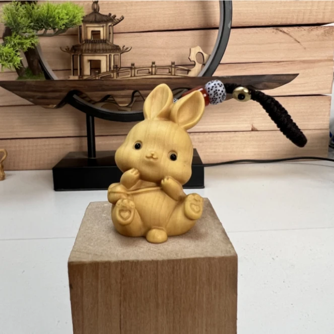 兔子车钥匙 挂件十二生肖 盘玩 把玩 黄杨木雕工艺品