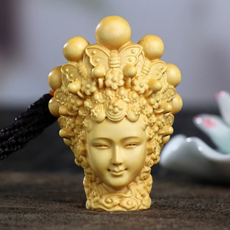 花旦 盘完件 手把件 黄杨木雕原木色传统工艺实木雕刻细腻匠心