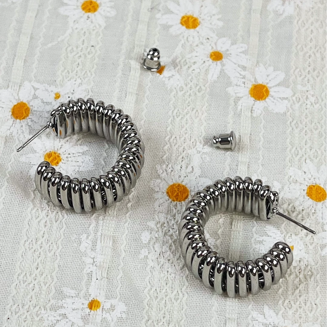铜合金耳饰 欧美时尚缠绕简约小众大气弹簧c形耳环耳圈个性百搭