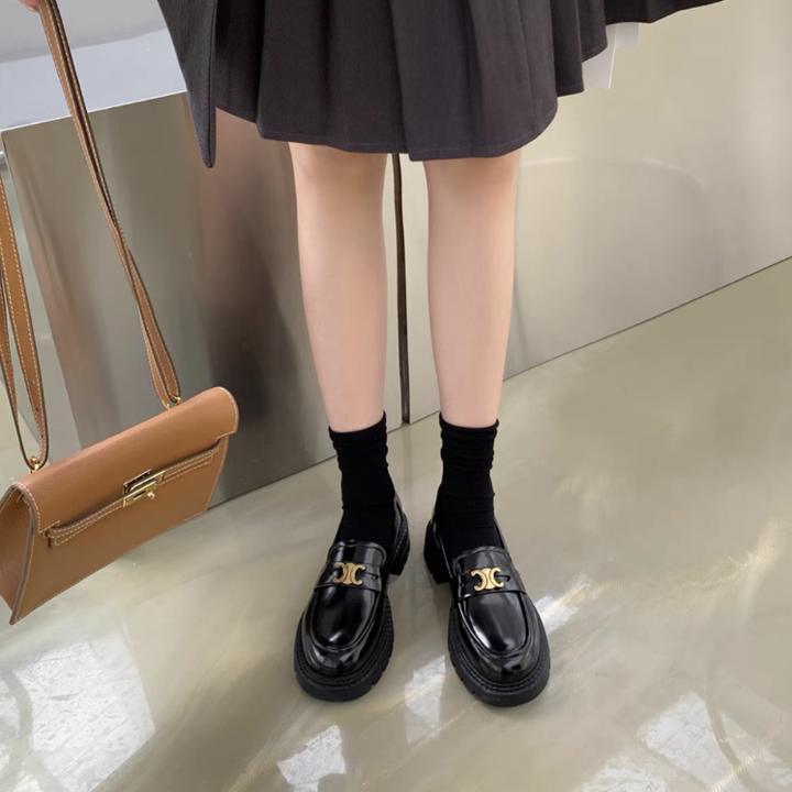 牛皮+羊皮厚底乐福鞋女秋冬单鞋百搭小皮鞋