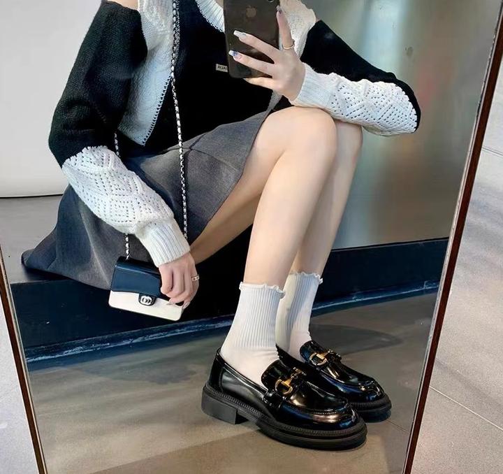 牛皮+羊皮厚底乐福鞋女秋冬单鞋百搭小皮鞋