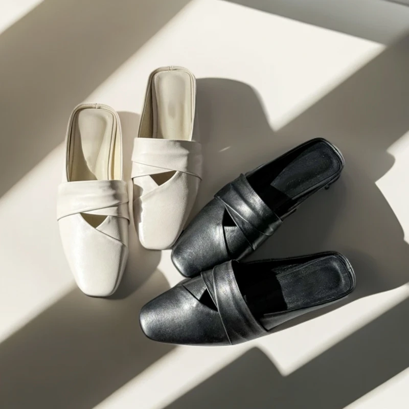 2025春季新款包头拖鞋女单鞋方头穆勒鞋平跟凉拖鞋外穿