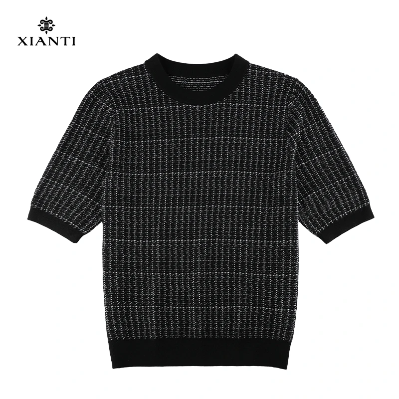 【轻奢-亲肤】超舒服的高支美丽诺纯羊毛提花圆领针织衫女秋2408125