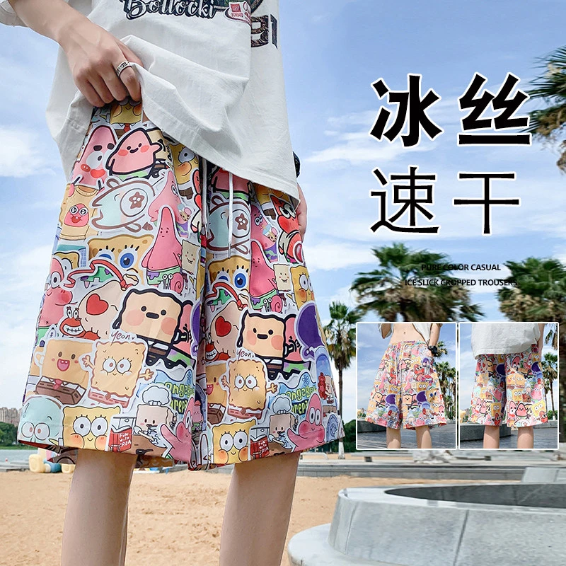 沙滩裤男夏季速干花短裤薄款宽松休闲卡通居家睡裤可外穿大裤衩潮