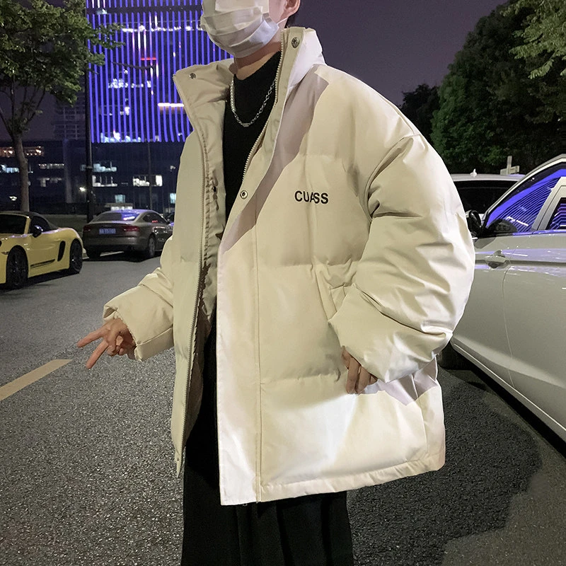 棉衣男秋冬季港风宽松字母印花休闲棉服外套韩版潮流加厚立领棉袄