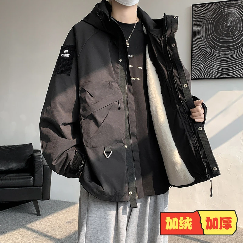 情侣装棉服外套男冬季加绒加厚羊羔绒棉衣胖子加肥加大码工装夹克