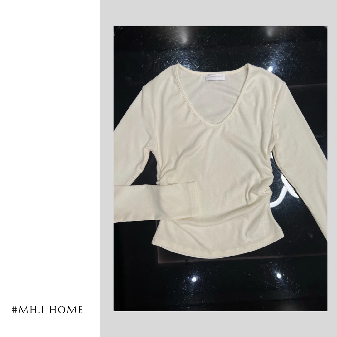 #MH.I HOME 【深圳货】百搭100棉修身V领长袖T恤