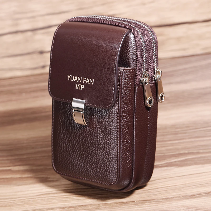 男士真皮手机包牛皮穿皮带迷你小腰包头层牛皮竖款横款多层大容量