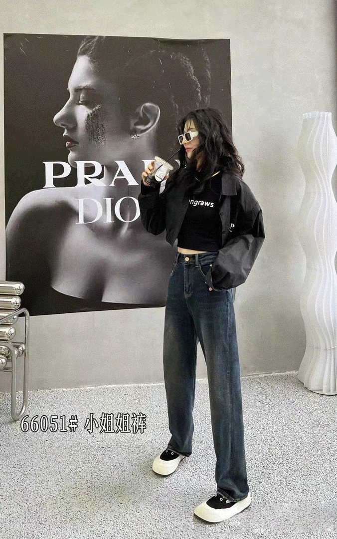 欧货牛仔小姐姐裤窄版直筒裤显瘦65051百搭