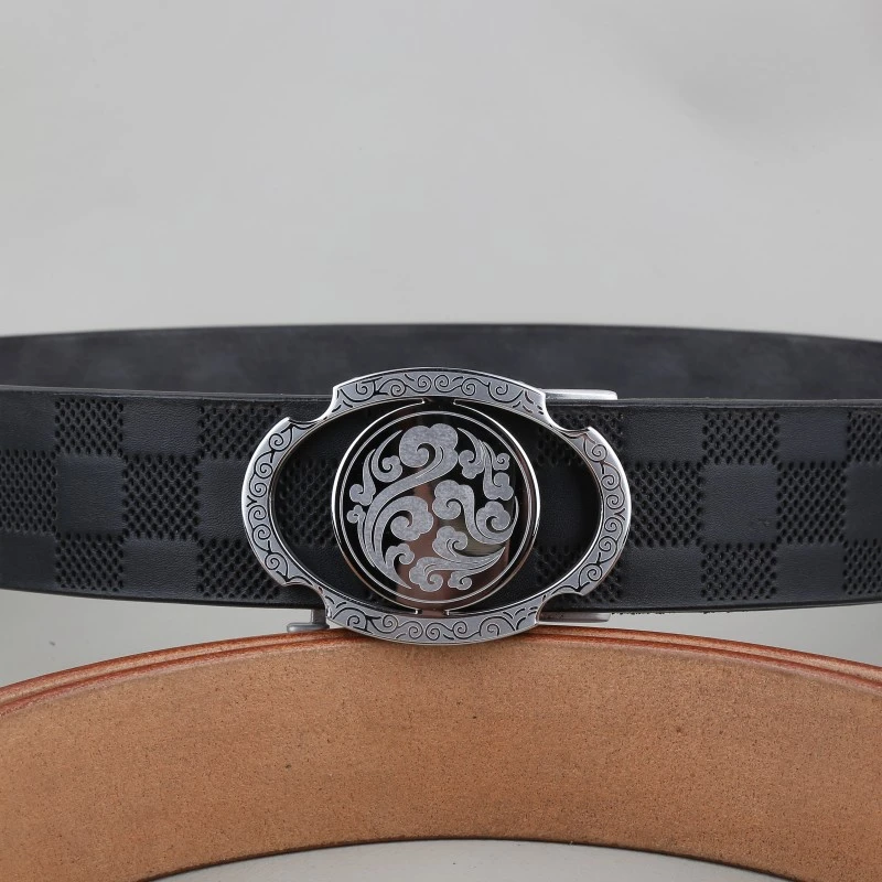 时尚男士真牛皮腰带经典黑色无牙自动扣商务休闲皮带裤腰带