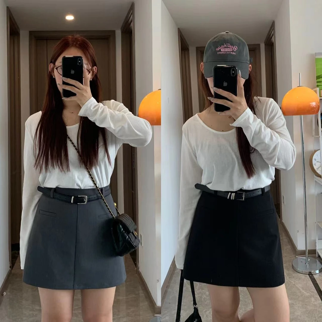 王叔叔【格雷系】显瘦半身裙百搭A字韩版高腰短裙 8805