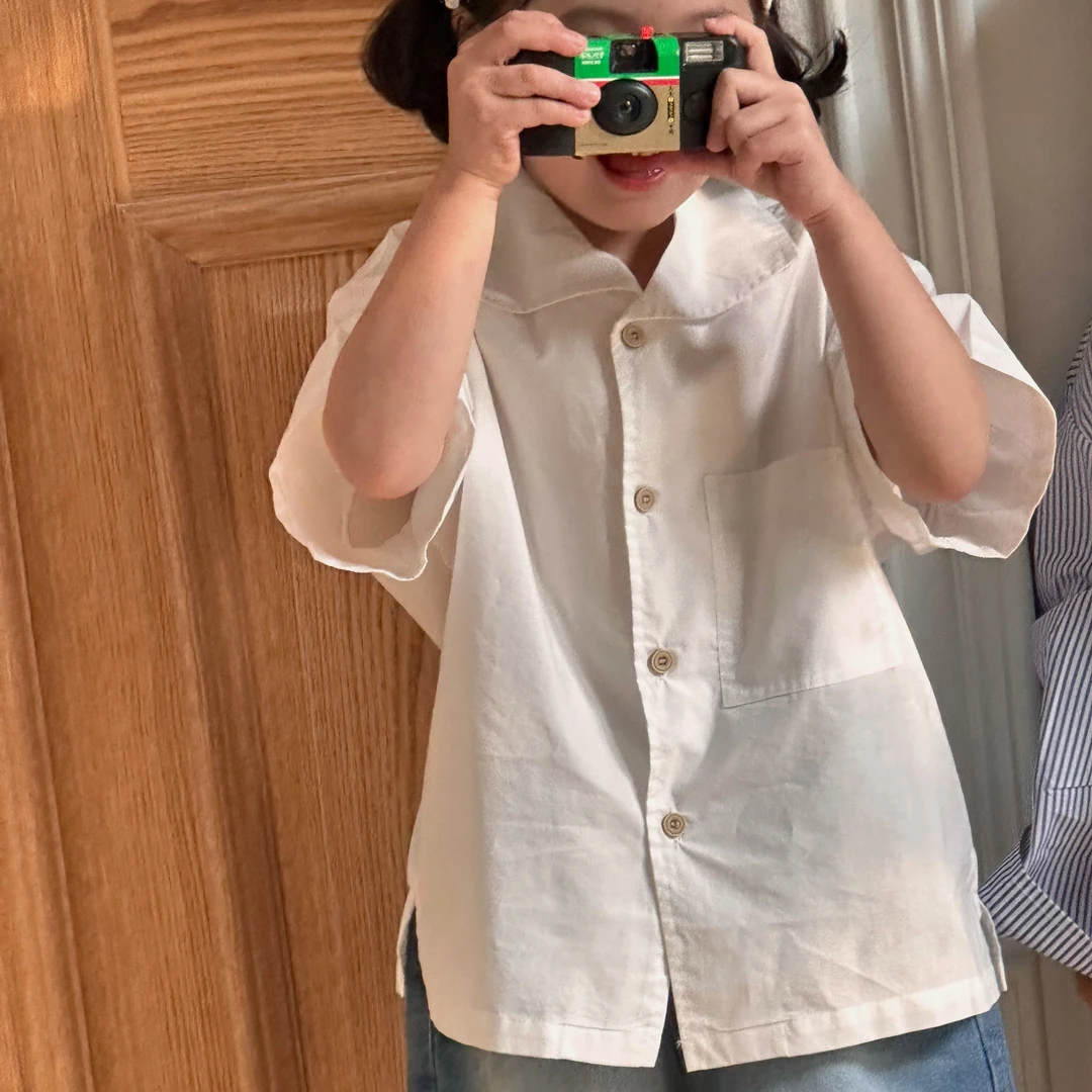 vilimama24年春款宝宝高品质男童女童复古翻领中袖白衬衫54016