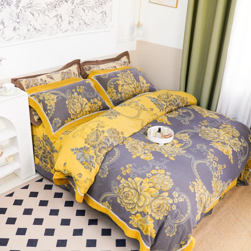 【繁华-黑金】复古高级华丽款A类母婴级双层纱提花四件套