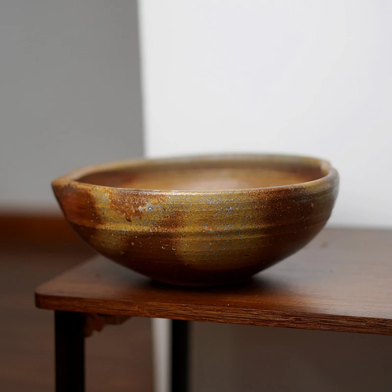 日本进口备前烧 森大雅作 鱼缸 花钵 养鱼养绿植 烧色好 器形特别