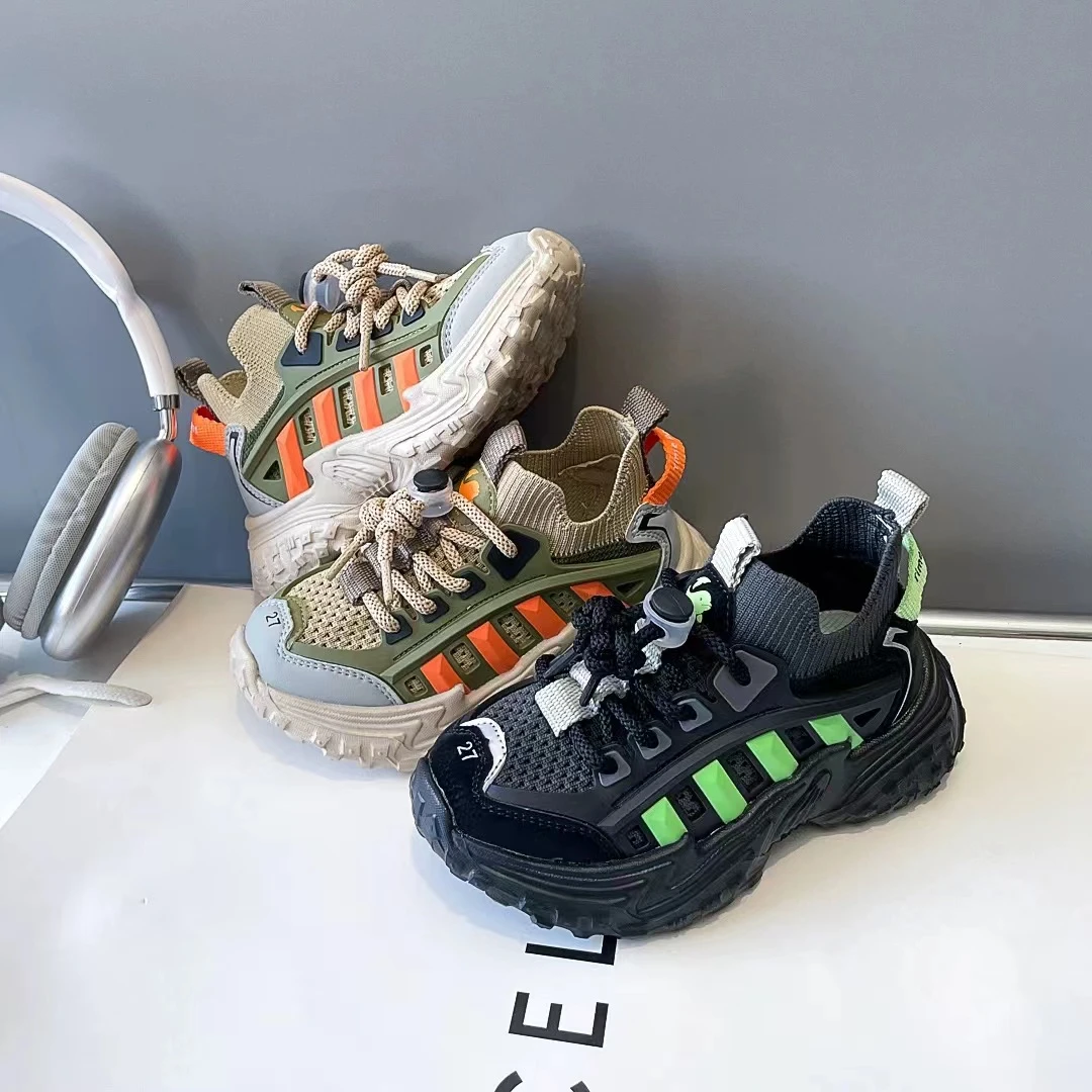 儿童运动鞋2024秋季新款女童老爹鞋时尚男童套脚透气跑步飞织网鞋