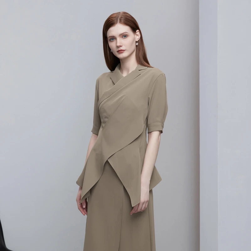 S·DEER时尚气质小众设计师款不规则摆宽松设计感衬衫S223Z0518