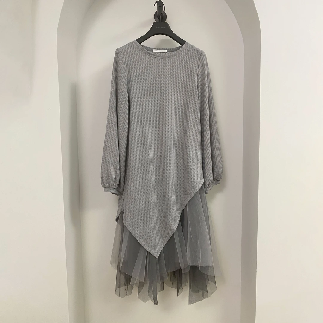 S·DEER圣迪奥早秋套装女装时尚气质长袖灰色百搭套装裙S223Z127X