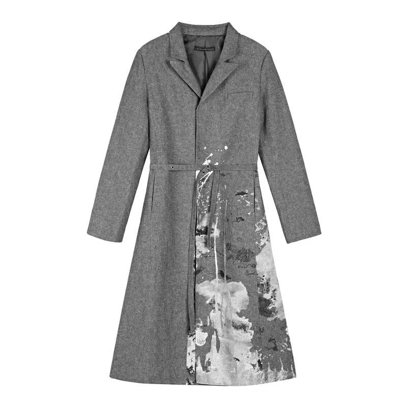 S·DEER圣迪奥时尚平驳领收腰晕染长款大衣风衣气质女士S21181818