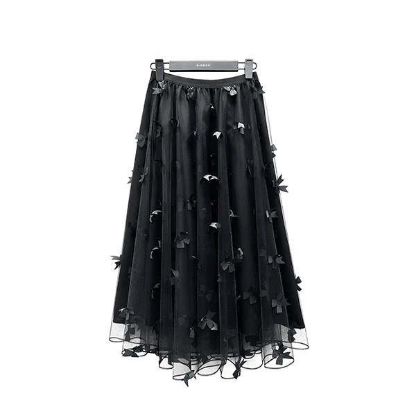 sdeer圣迪奥新款春天仙女裙高腰中长款时尚纱裙半身裙S232Z1110