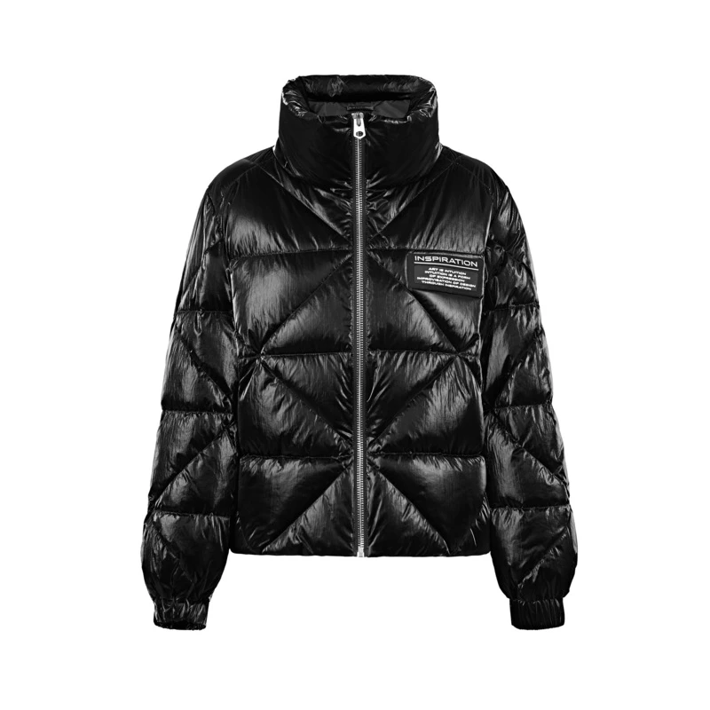 S·DEER圣迪奥女装冬季个性高领撞色字母亮面短款羽绒服S21482408