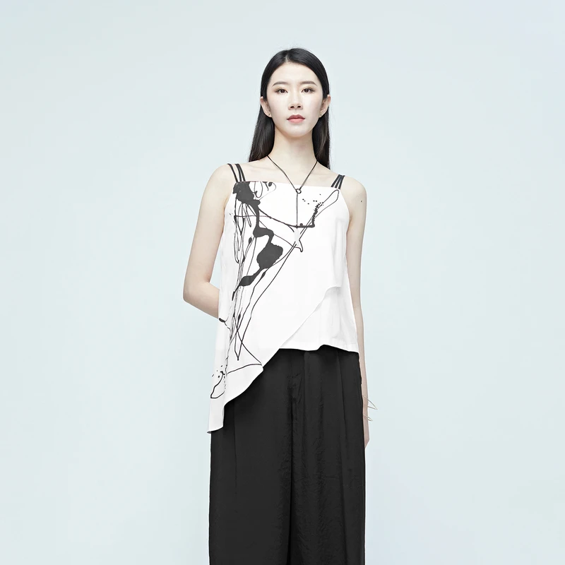 sdeer圣迪奥女装背心无袖泼墨搭片休闲吊带夏季时尚女S20281508
