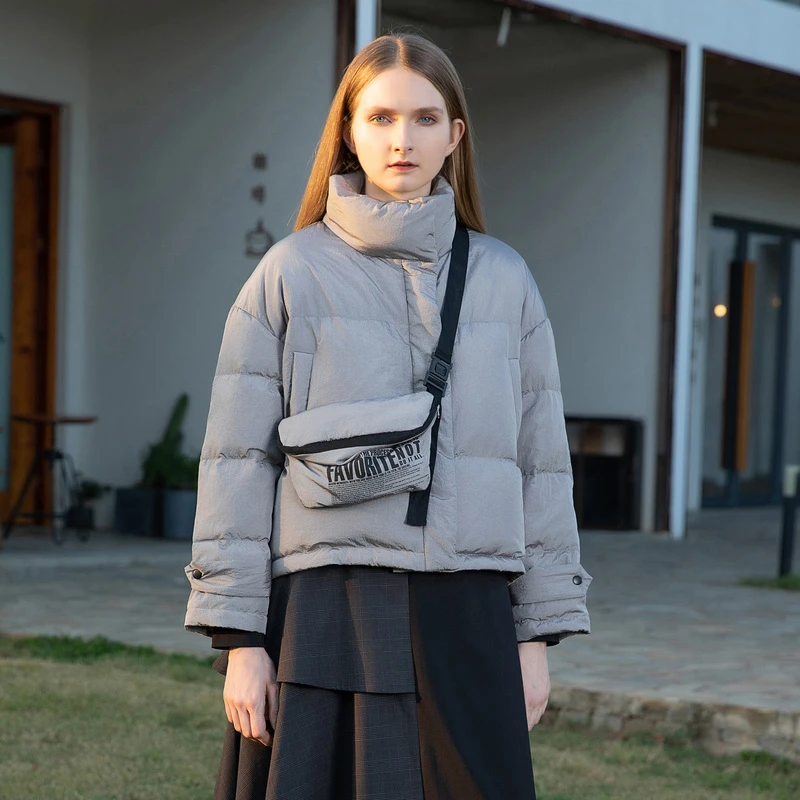 S·DEER圣迪奥女装冬季个性高领字母包两件短款羽绒服S21462410